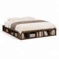 Lit plateforme avec rangement brun effet noyer 160 x 200 cm