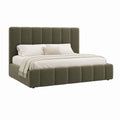 Cadre de lit rembourré rectangulaire vert olive en velours de polyester 160 x 200 cm