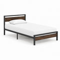 Cadre de lit simple 90 x 190 cm noir et brun en acier et panneaux MDF