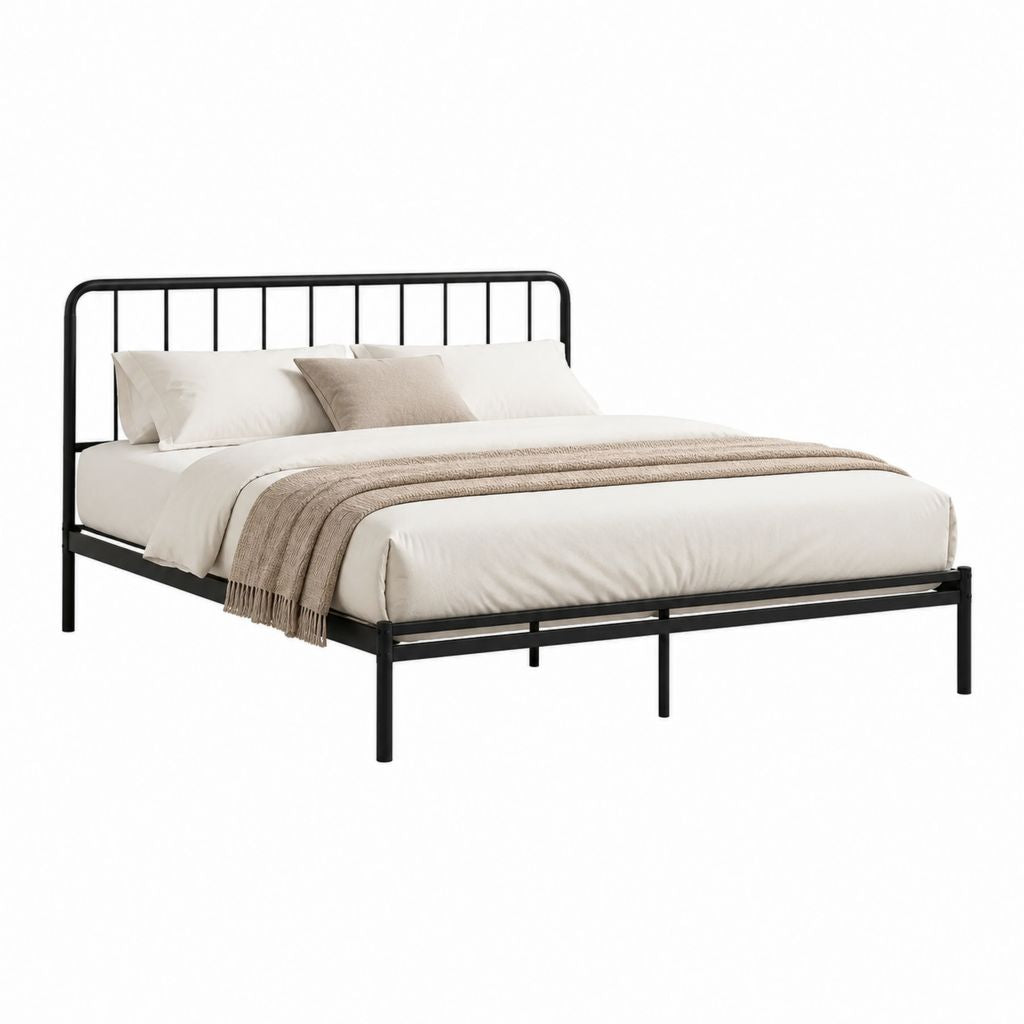 Cadre de lit double noir en acier rectangulaire 140 x 190 cm