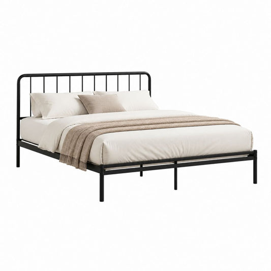 Cadre de lit double noir en acier rectangulaire 140 x 190 cm