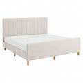 Cadre de lit double beige en polyester avec tête de lit capitonnée 160 x 200 cm