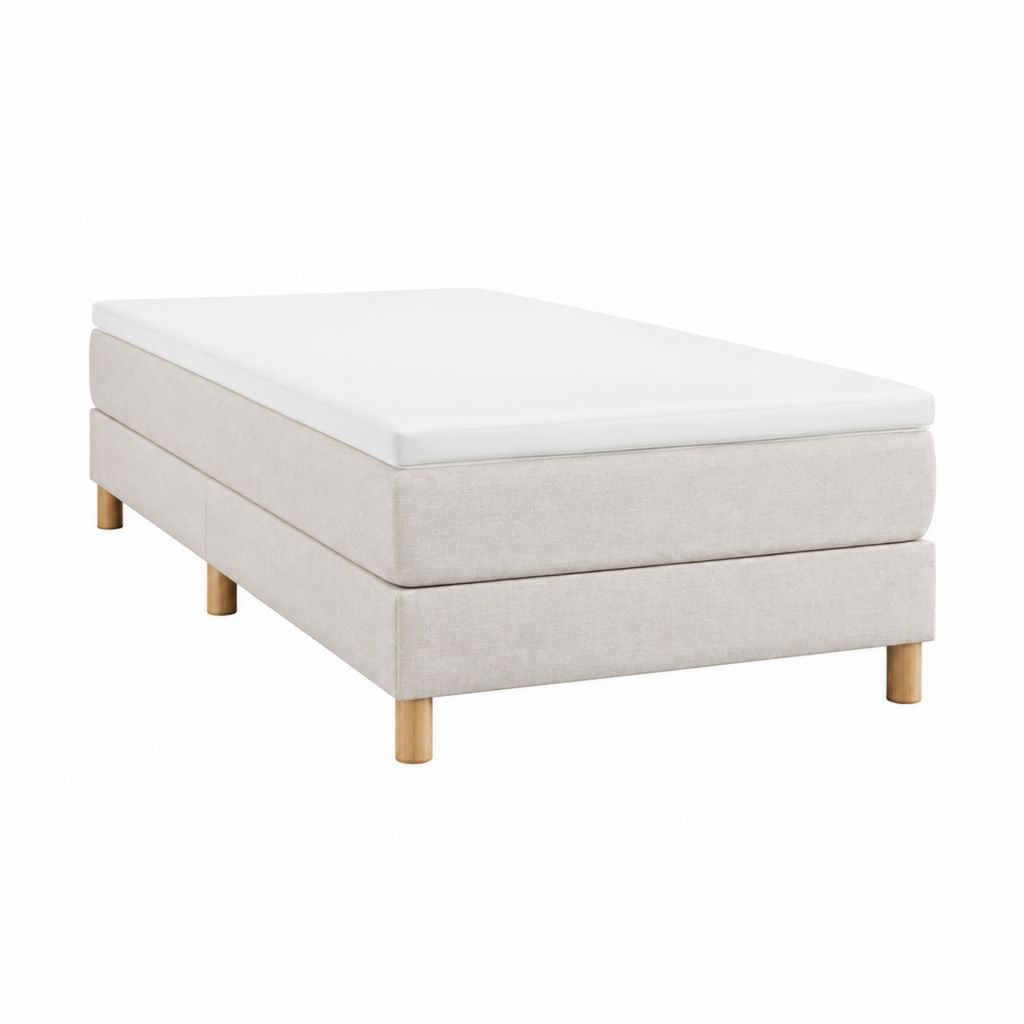 Lit continental 140 x 200 cm beige en polyester avec matelas et surmatelas blanc