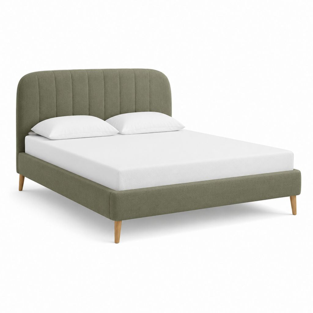 Lit double 160 x 200 cm vert olive en polyester avec tête de lit capitonnée
