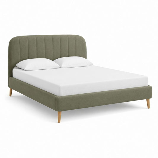 Lit double 160 x 200 cm vert olive en polyester avec tête de lit capitonnée