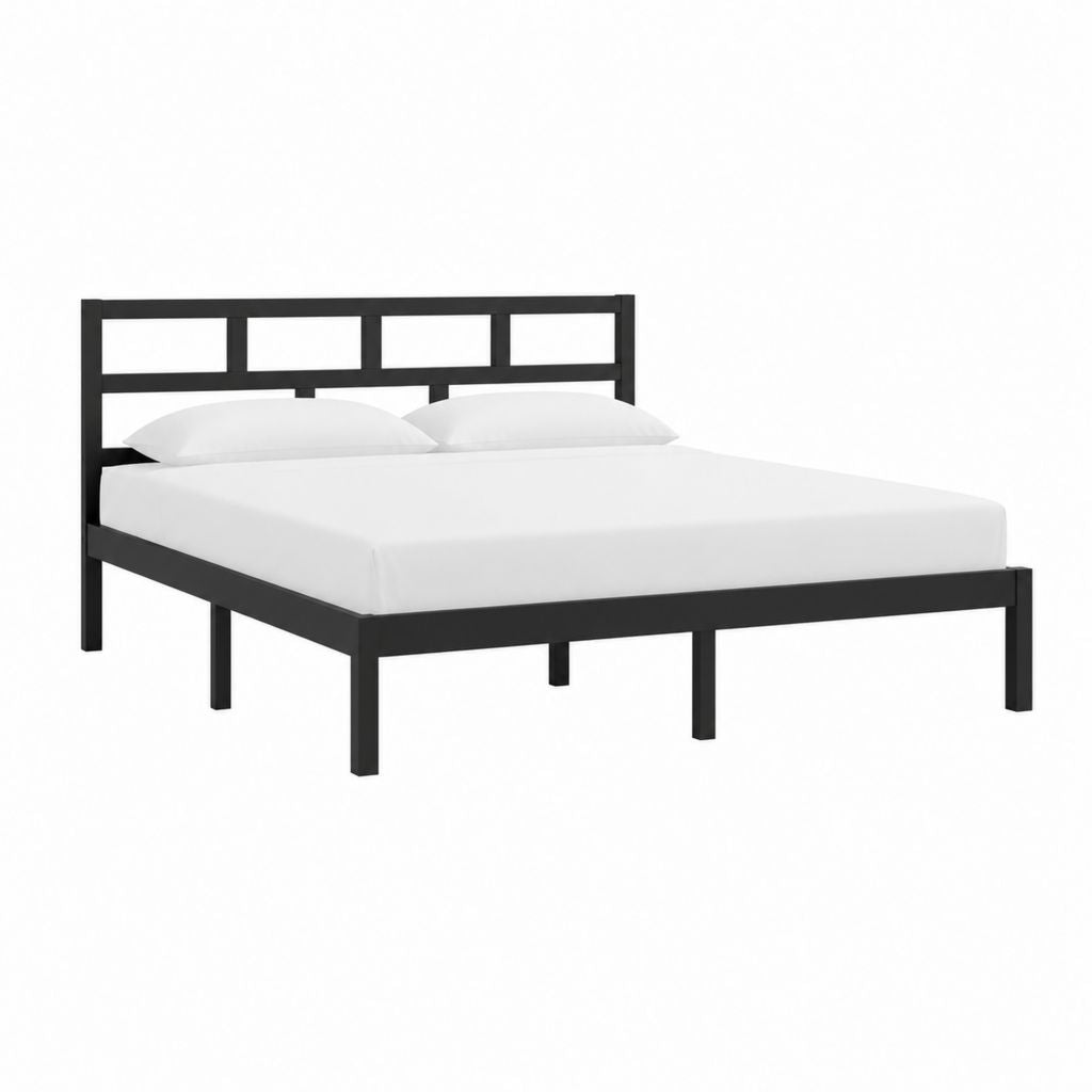 Cadre de lit double en acier noir 140 x 190 cm avec tête de lit rectangulaire