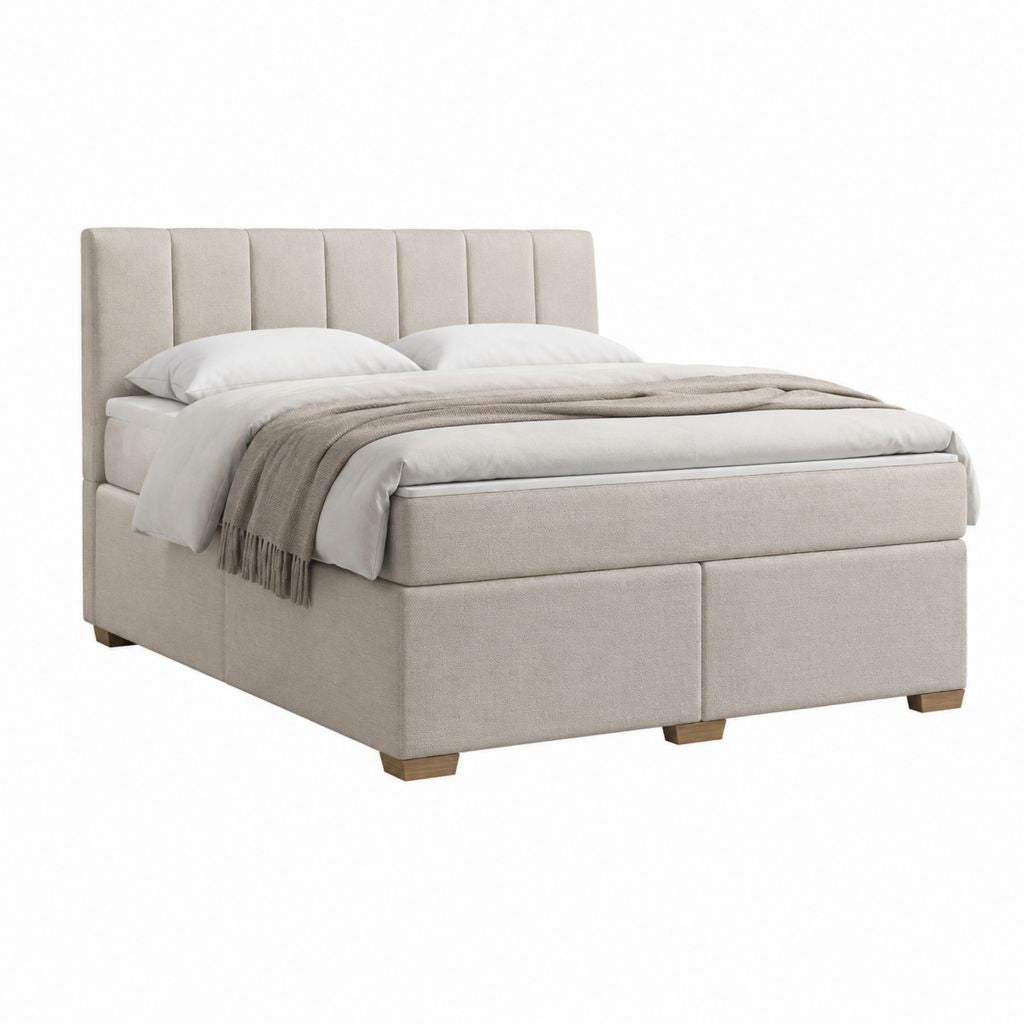 Lit double rembourré beige en polyester rectangulaire 160 x 200 cm