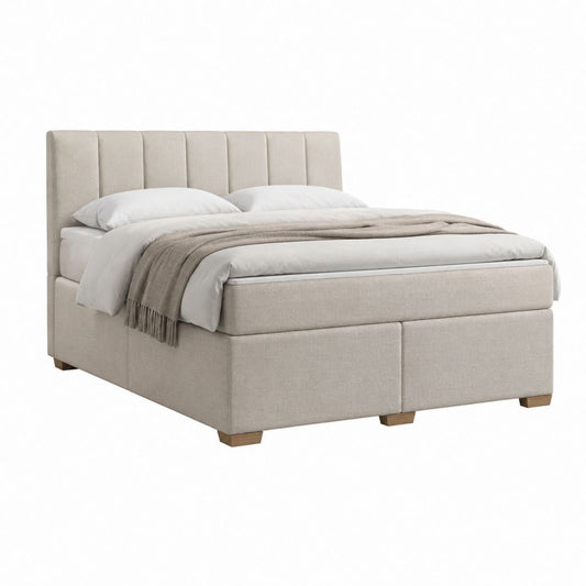 Lit double rembourré beige en polyester rectangulaire 160 x 200 cm