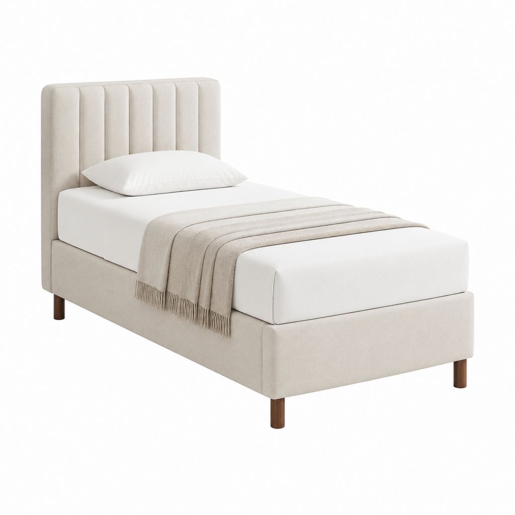 Lit simple cadre de lit rectangulaire beige en polyester 90 x 190 cm