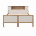 Cadre de lit double 140 x 190 cm beige et chêne en MDF et bois d'hévéa avec tête de lit rangement