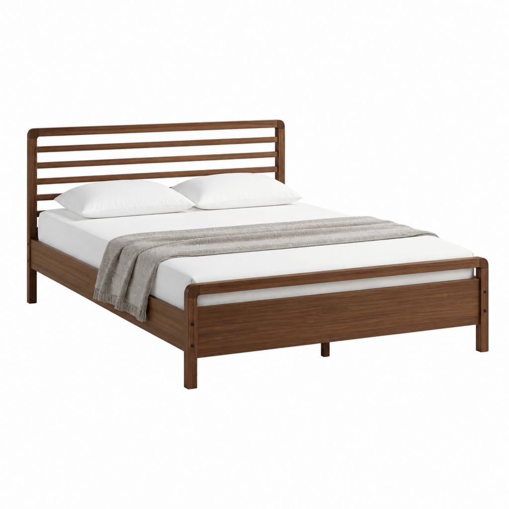 Cadre de lit double marron en panneaux MDF plaqués noyer 160 x 200 cm