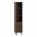 Colonne de rangement salle de bain marron foncé en panneaux MDF 40 x 30 x 180 cm avec étagères et porte