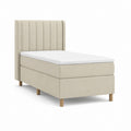 Lit une place beige en polyester avec tête de lit capitonnée 90 x 200 cm