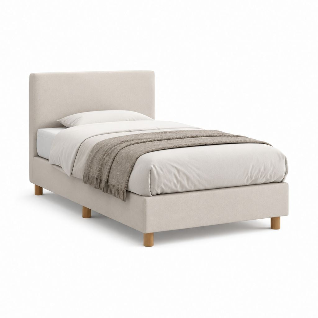 Lit simple avec cadre de lit rectangulaire beige en polyester 90 x 190 cm