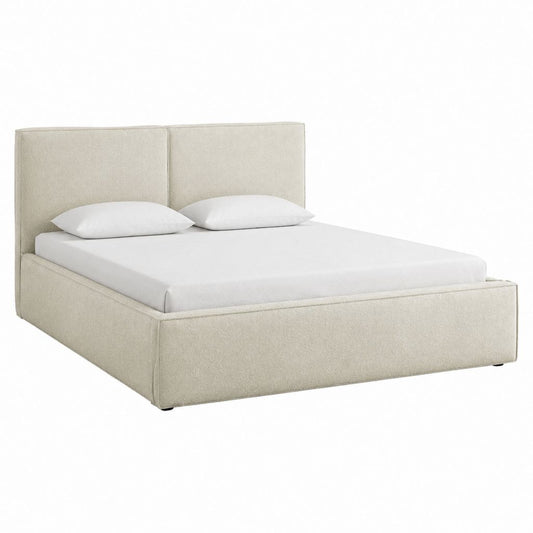 Lit double avec cadre de lit beige en tissu polyester 160 x 200 cm