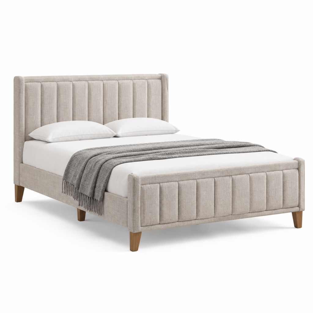 Lit double capitonné beige en polyester avec sommier 160 x 200 cm 170 x 212 x 120 cm
