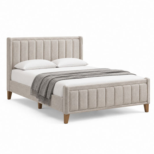 Lit double capitonné beige en polyester avec sommier 160 x 200 cm 170 x 212 x 120 cm
