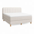 Lit double 160 x 200 cm beige en polyester avec tête de lit capitonnée