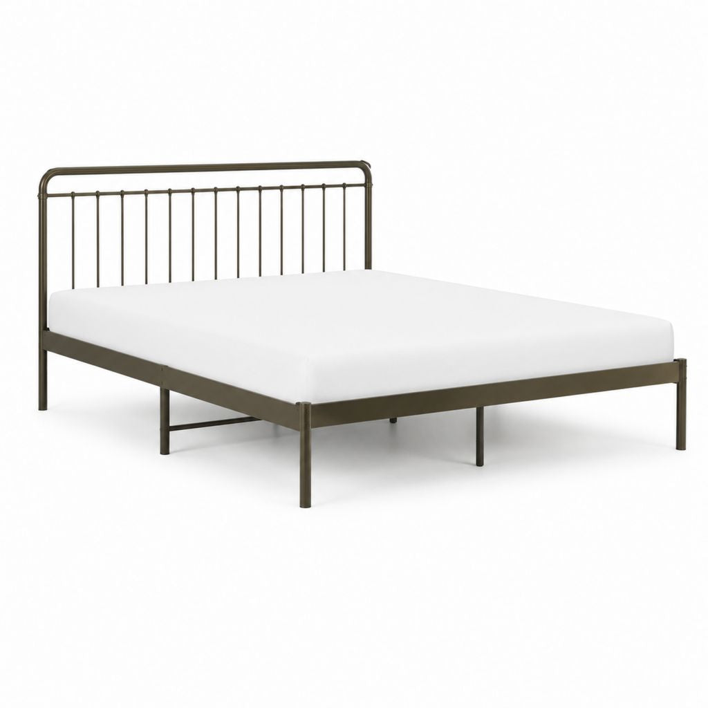 Lit double cadre de lit rectangulaire brun en acier 140 x 190 cm